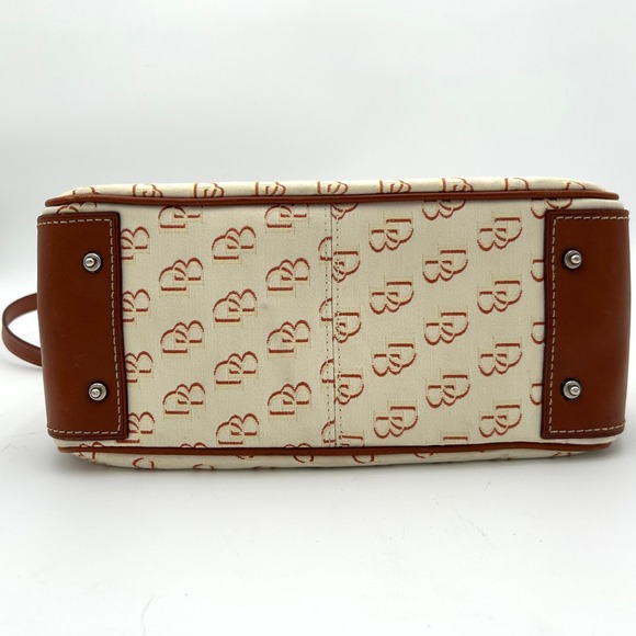 Dooney & Bourke Signature Canvas Leather Monogram Satchel DB Monogram Bag Cream - Picture 8 of 10